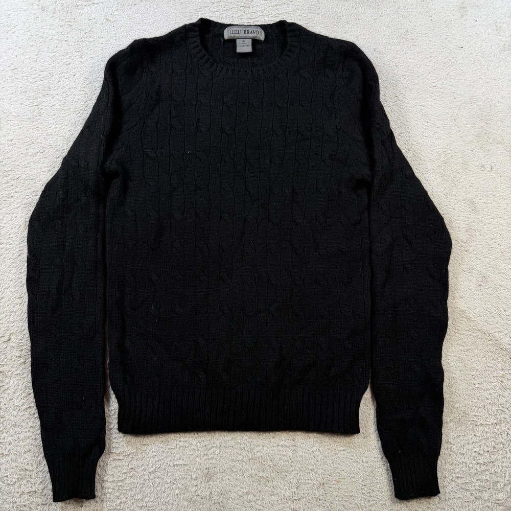 Lulu Bravo Sweater Womens Medium (Fits XS) Black 100% Cashmere Cable Knit Soft